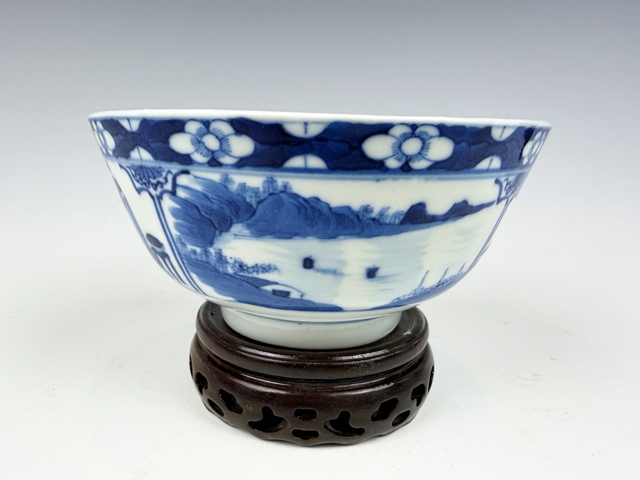 古玩陶瓷清晚期·青花開窗四愛圖碗拍賣，當前價格788元