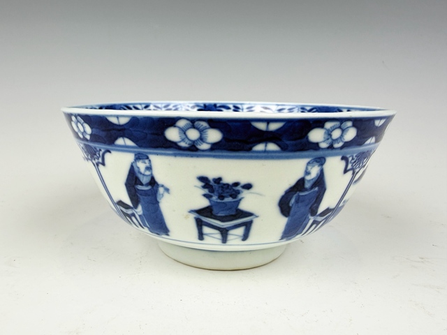 古玩陶瓷清晚期·青花開窗四愛圖碗拍賣，當前價格788元