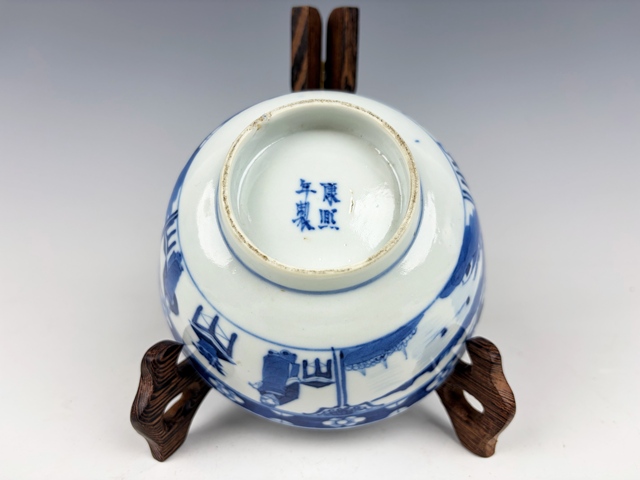 古玩陶瓷清晚期·青花開窗四愛圖碗拍賣，當前價格788元