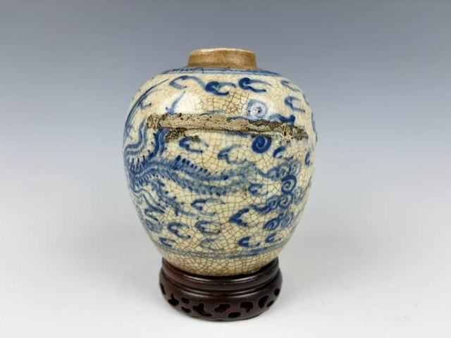 古玩陶瓷清中晚·青花鳳紋罐拍賣，當(dāng)前價格376元