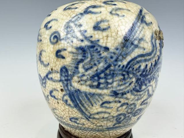 古玩陶瓷清中晚·青花鳳紋罐拍賣，當(dāng)前價格376元