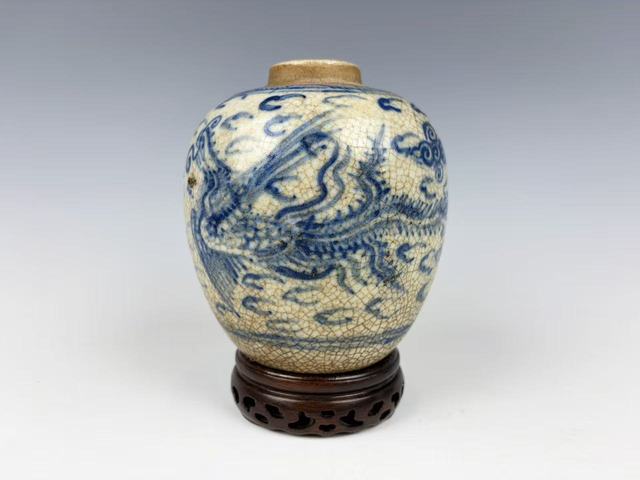 古玩陶瓷清中晚·青花鳳紋罐拍賣，當(dāng)前價格376元