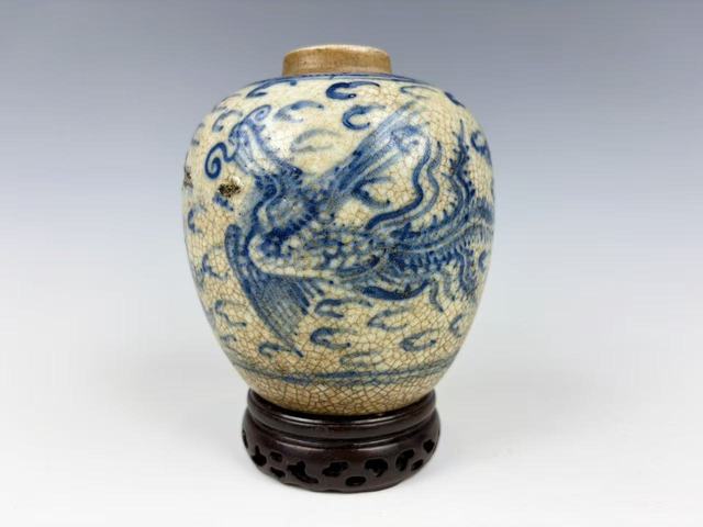 古玩陶瓷清中晚·青花鳳紋罐拍賣，當(dāng)前價格376元