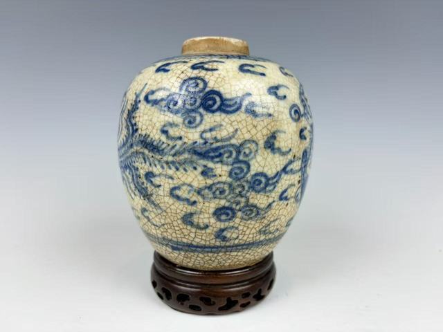 古玩陶瓷清中晚·青花鳳紋罐拍賣，當(dāng)前價格376元