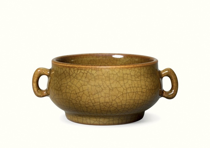 古玩陶瓷黃哥釉雙耳爐真品鑒賞圖