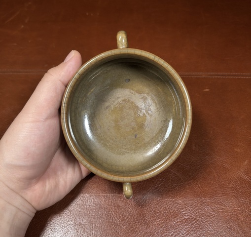 古玩陶瓷黃哥釉雙耳爐真品鑒賞圖