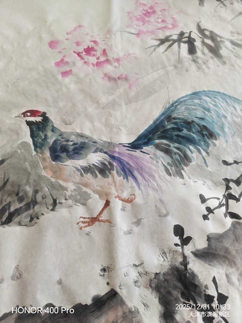 古玩字畫寫意牡丹橫幅真品鑒賞圖