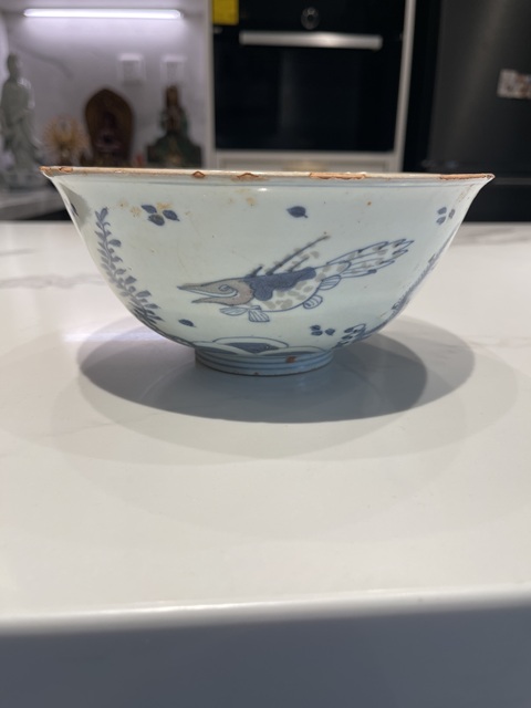 古玩陶瓷青花釉里紅魚藻紋碗真品鑒賞圖