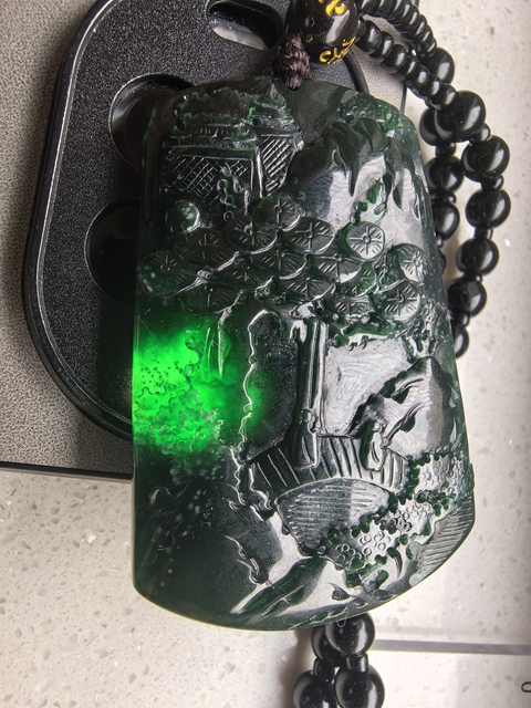 古玩玉器天然翡翠雕“山水牌”真品鑒賞圖