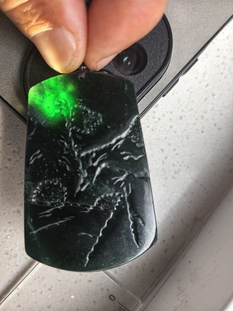 古玩玉器天然翡翠雕“山水牌”真品鑒賞圖