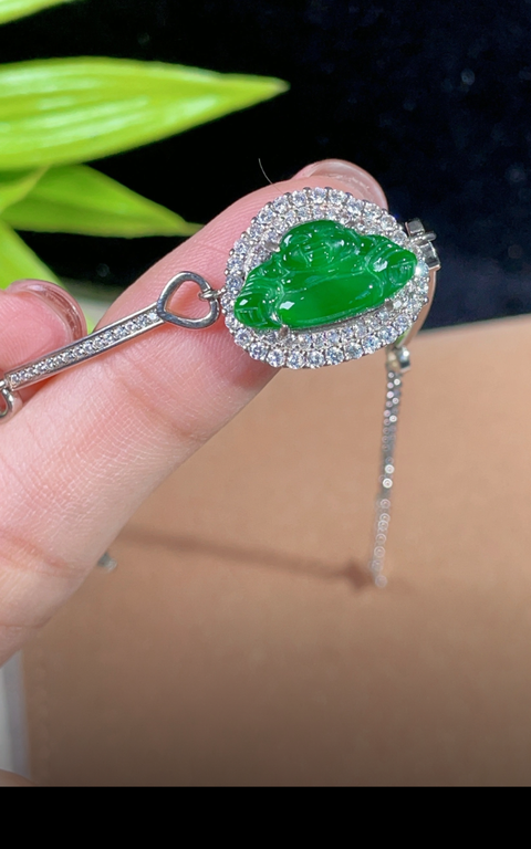 古玩玉器翡翠佛公鑲嵌手鏈真品鑒賞圖