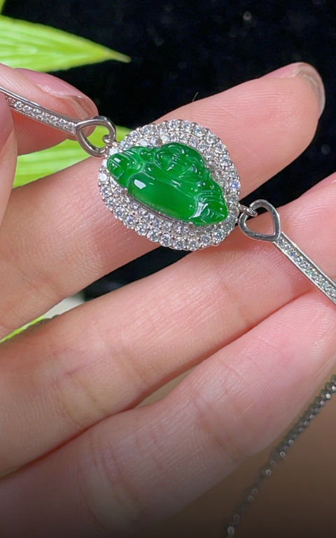 古玩玉器翡翠佛公鑲嵌手鏈真品鑒賞圖