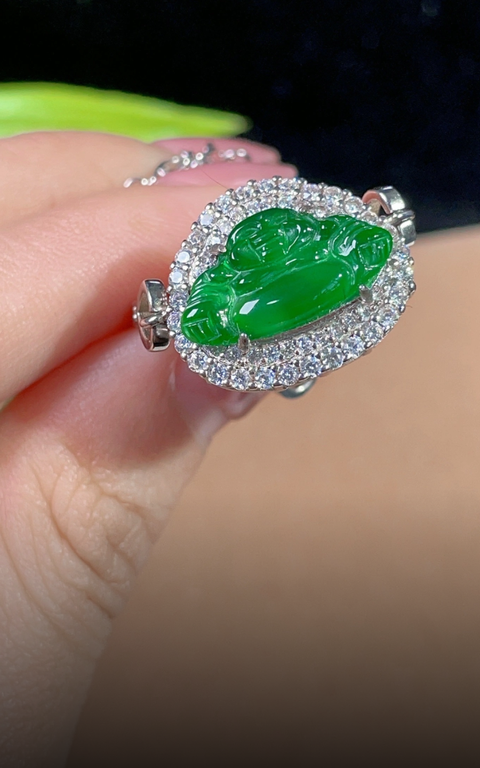 古玩玉器翡翠佛公鑲嵌手鏈真品鑒賞圖