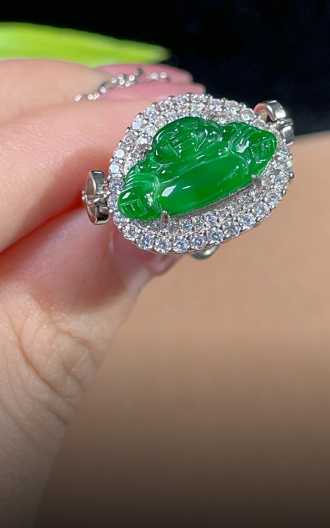 古玩玉器翡翠佛公鑲嵌手鏈真品鑒賞圖