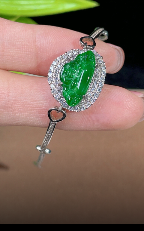 古玩玉器翡翠佛公鑲嵌手鏈真品鑒賞圖