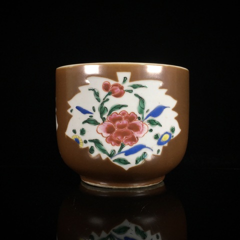 古玩陶瓷清雍正·紫金釉開光粉彩牡丹花卉紋缸拍賣，當(dāng)前價(jià)格880元