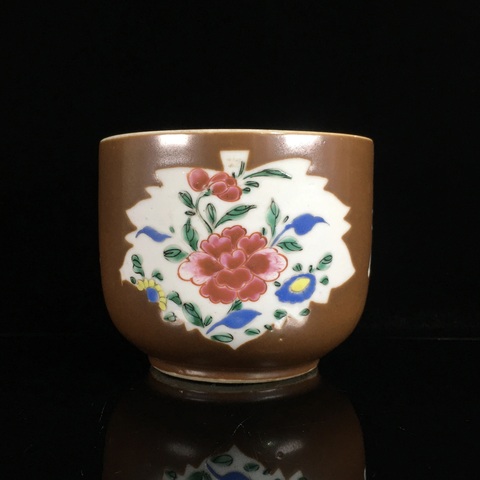 古玩陶瓷清雍正·紫金釉開光粉彩牡丹花卉紋缸拍賣，當(dāng)前價(jià)格880元