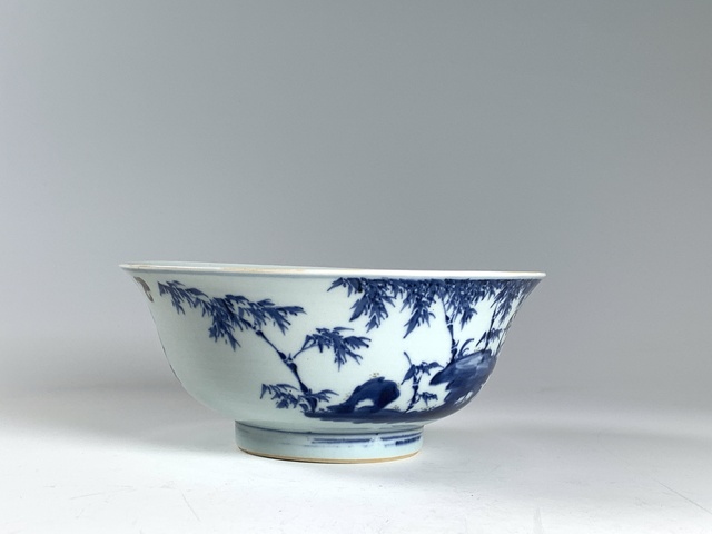 古玩陶瓷清乾隆·青花釉里紅梅竹雙青詩文碗拍賣，當前價格1776元