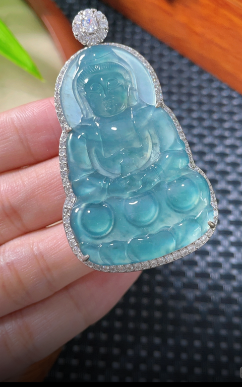 古玩玉器翡翠鑲嵌“觀音掛件”真品鑒賞圖