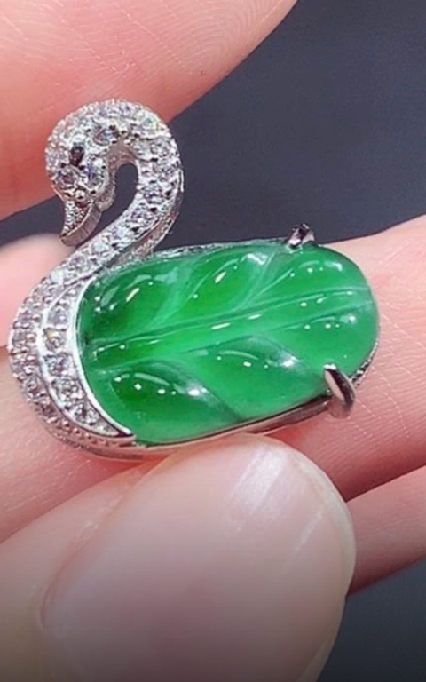 古玩玉器翡翠葉子鑲嵌掛件真品鑒賞圖