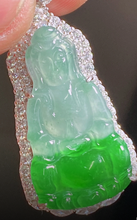 古玩玉器翡翠鑲嵌“觀音掛件”真品鑒賞圖