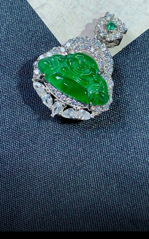 古玩玉器翡翠鑲嵌“佛公掛件”拍賣，當(dāng)前價(jià)格598元