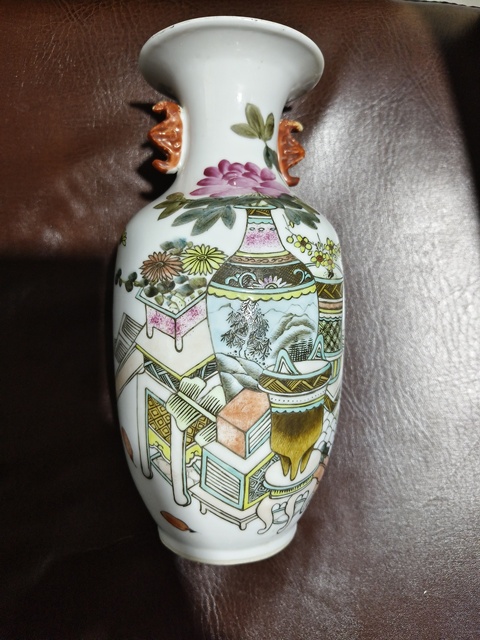 古玩陶瓷晚清淺降彩名家博古圖瓶真品鑒賞圖