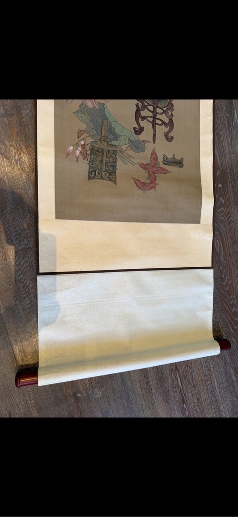 古玩字畫(huà)佚名工筆博古花卉立軸真品鑒賞圖