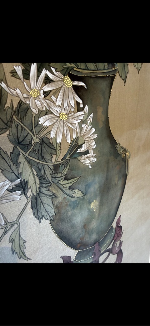 古玩字畫(huà)佚名工筆博古花卉立軸真品鑒賞圖