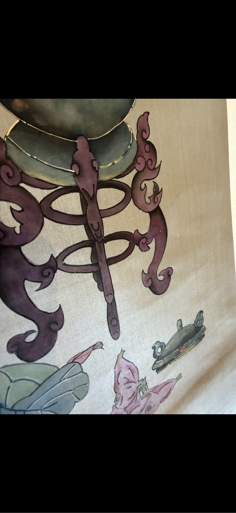 古玩字畫(huà)佚名工筆博古花卉立軸真品鑒賞圖