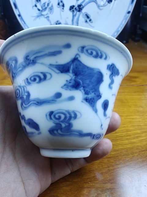 古玩陶瓷青花福祿壽紋仰鐘杯真品鑒賞圖