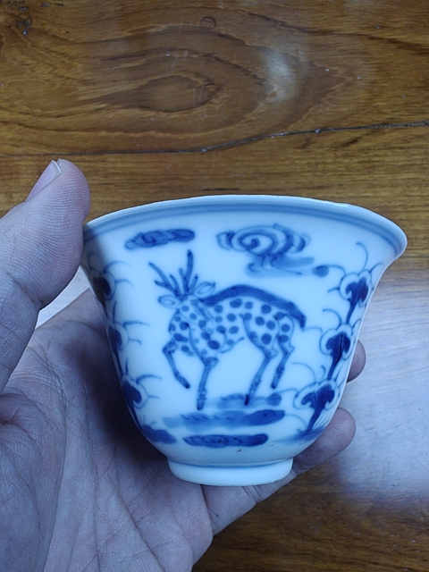 古玩陶瓷青花福祿壽紋仰鐘杯真品鑒賞圖