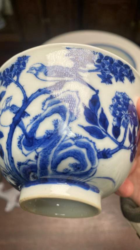古玩陶瓷青花花卉紋詩文碗真品鑒賞圖