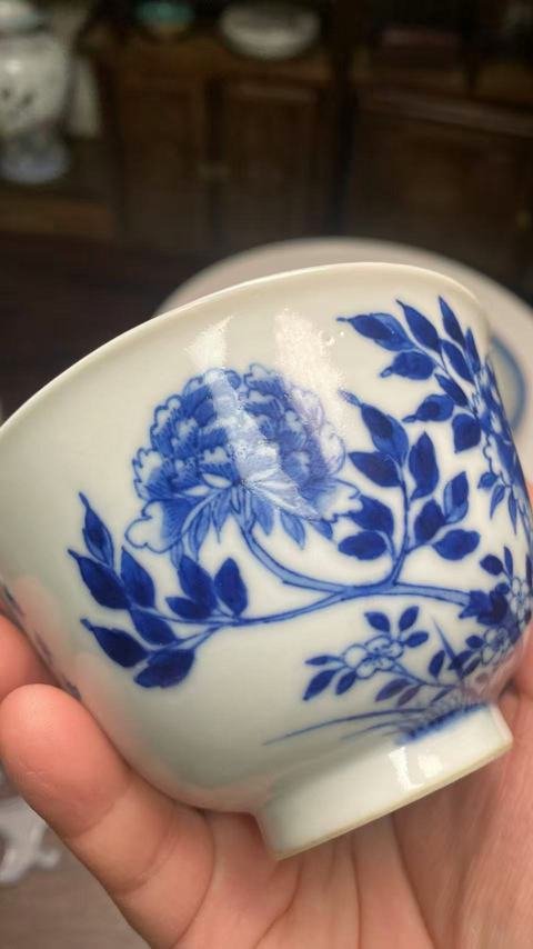 古玩陶瓷青花花卉紋詩文碗真品鑒賞圖