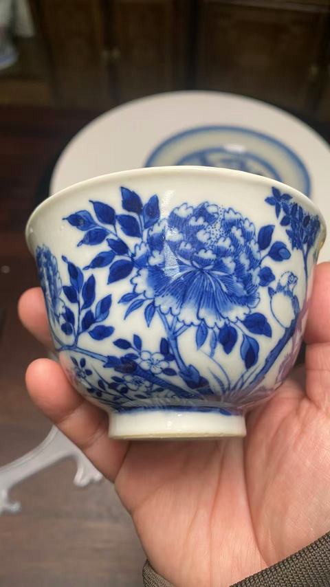 古玩陶瓷青花花卉紋詩文碗真品鑒賞圖