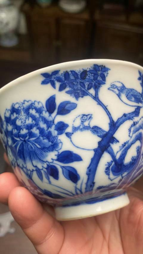 古玩陶瓷青花花卉紋詩文碗真品鑒賞圖