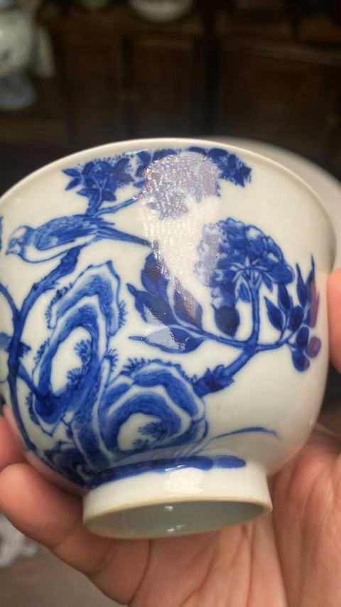 古玩陶瓷青花花卉紋詩文碗真品鑒賞圖