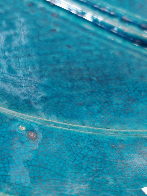 古玩陶瓷孔雀藍釉半圓書幾真品鑒賞圖