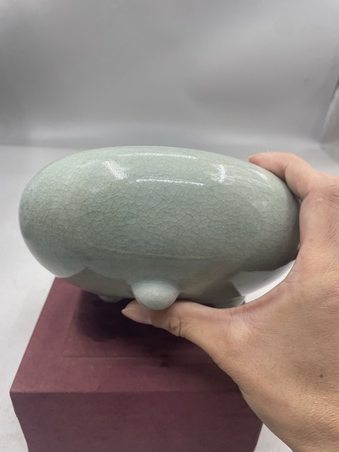 古玩陶瓷郎綠釉三足爐真品鑒賞圖