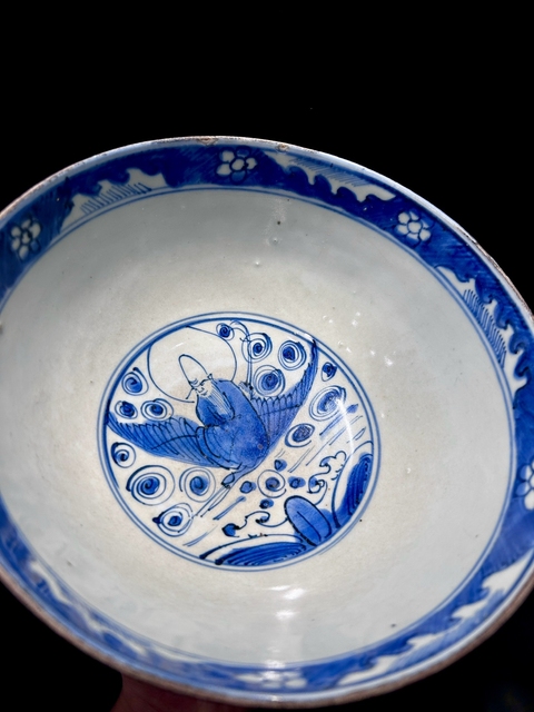 古玩陶瓷青花壽字開窗人物大碗真品鑒賞圖