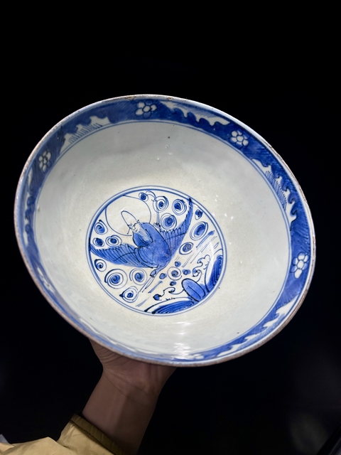 古玩陶瓷青花壽字開窗人物大碗真品鑒賞圖