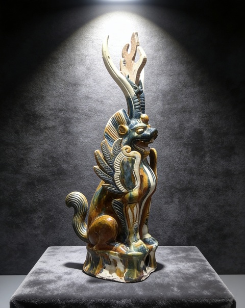 古玩陶瓷唐·三彩掛藍獸拍賣，當前價格168000元