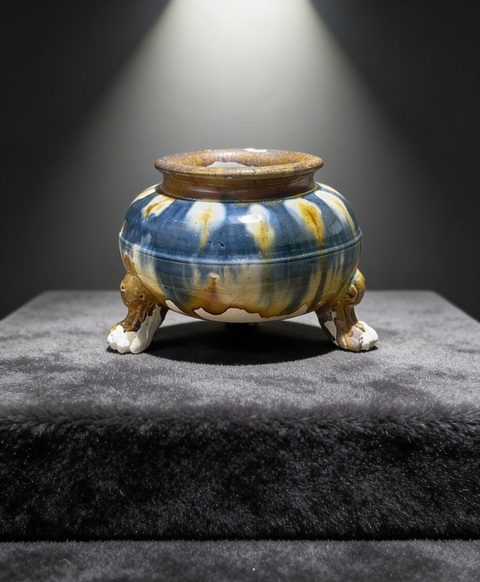 古玩陶瓷唐·三彩鈷藍爐拍賣，當前價格85000元