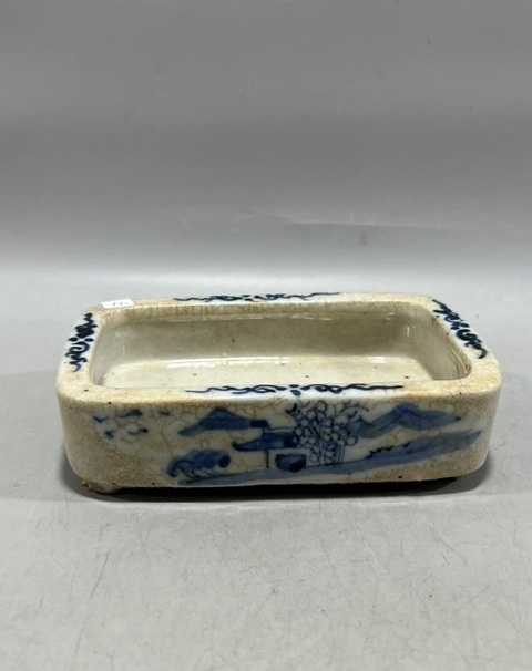 古玩陶瓷清中期哥釉青花水仙盆真品鑒賞圖