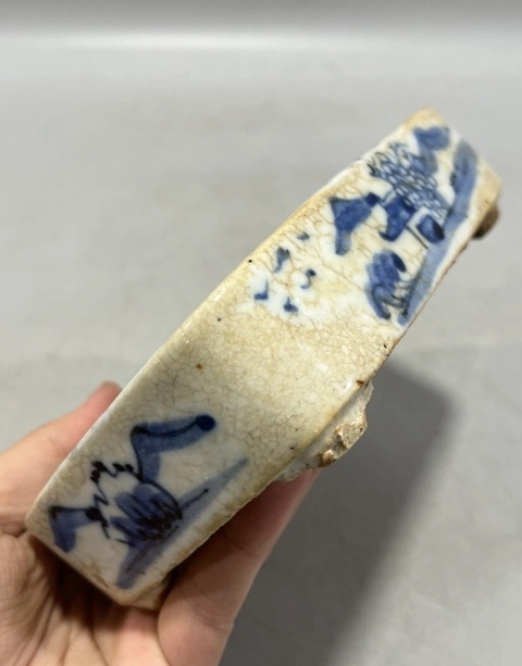 古玩陶瓷清中期哥釉青花水仙盆真品鑒賞圖