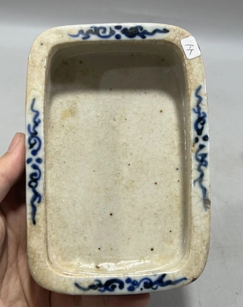 古玩陶瓷清中期哥釉青花水仙盆真品鑒賞圖