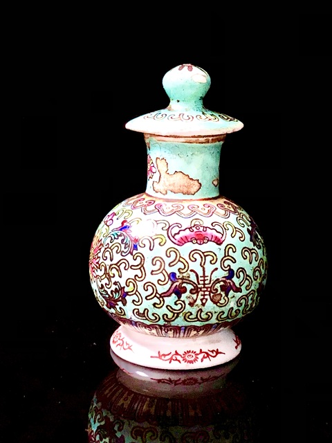 古玩陶瓷創匯-【稀有款】粉彩花卉紋【螺旋蓋】罐拍賣，當前價格118元