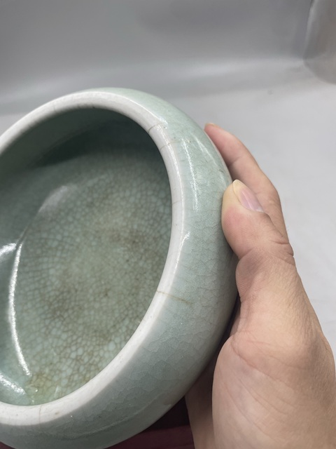 古玩陶瓷郎綠釉三足爐真品鑒賞圖