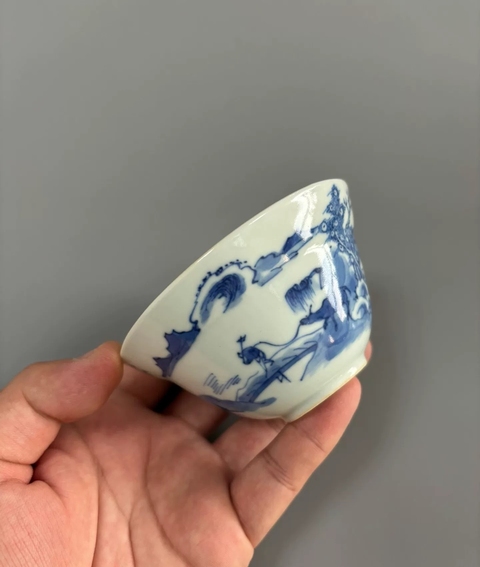 古玩陶瓷青花山水人物紋碗真品鑒賞圖