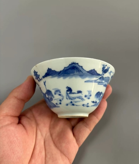 古玩陶瓷青花山水人物紋碗真品鑒賞圖